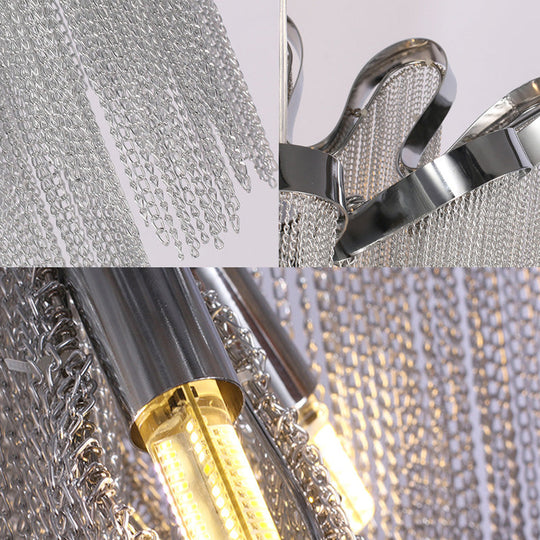 Modernist Nordic Style Silver Tassel Chandelier - 4-Light Ceiling Fixture
