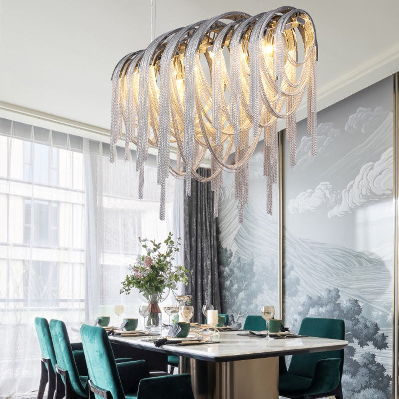 Contemporary Nordic Style Metal Tassel Chandelier - 7 Lights - White Ceiling Lamp Kit