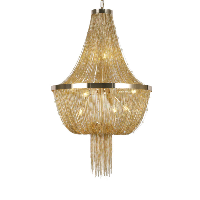 Gold Empire Chandelier - Modern Nordic Style, 6-Light Ceiling Fixture with Tassel Detailing