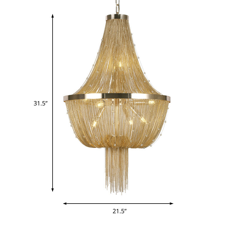 Gold Empire Chandelier - Modern Nordic Style, 6-Light Ceiling Fixture with Tassel Detailing