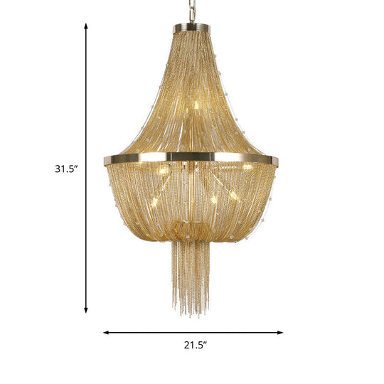 Nordic Tassel Empire Chandelier In Gold With 6 Lights - Modern Ceiling Fixture