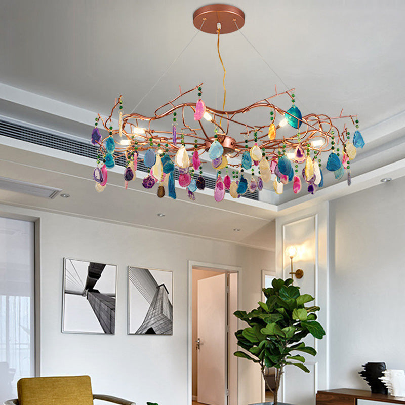Rose Gold Circular Chandelier Lighting - Art Deco Agate Multi Lights Hanging Lamp Fixture 25.5/33.5