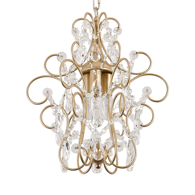 Vintage Crystal and Metal Curved Pendant Light - Champagne Finish for Corridor