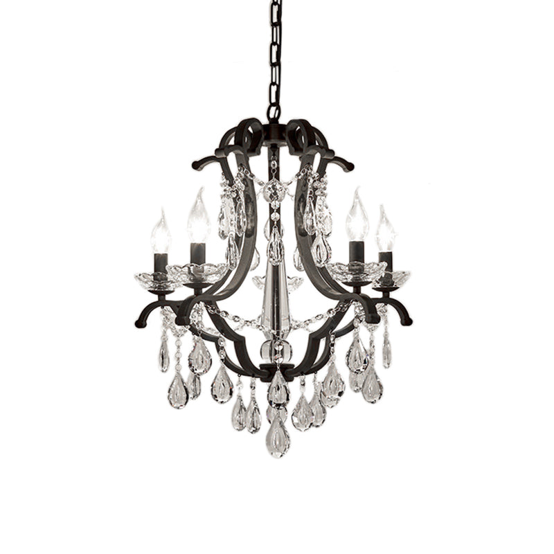 Industrial Clear Crystal Pendant Light With Flameless Candle Hanging Design - 5/6 Bulbs Black