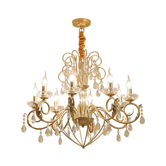 Vintage Style 5/8-Light Candle Hanging Lamp – Metal & Crystal Chandelier Pendant Light (Gold, Height Adjustable)