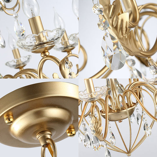 Vintage Style 5/8-Light Candle Hanging Lamp – Metal & Crystal Chandelier Pendant Light (Gold, Height Adjustable)