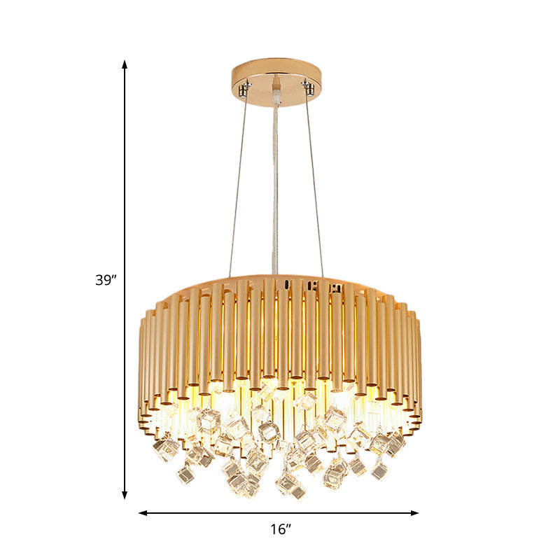 Modern Metal Chandelier Drum Pendant Light With Crystal Accent - Gold 4/5-Light 16/19.5 Width