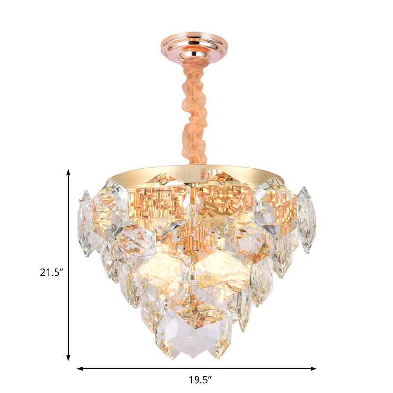 Modern Gold 14-Light Pendant Lamp: Multi-Layered Ceiling Fixture With Faceted Crystals Ideal For