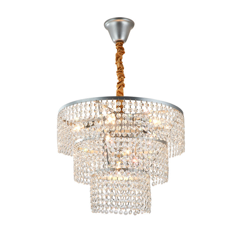 Contemporary Chrome Tiered Chandelier with Clear Crystal - 4/5/6 Lights - 12"/16"/21.5" wide