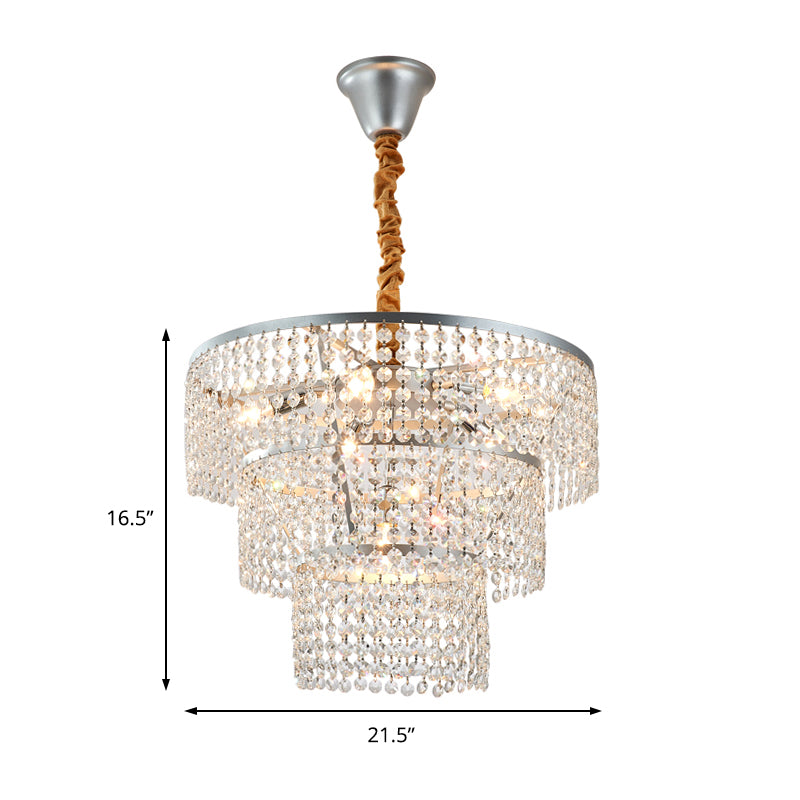 Contemporary Crystal Tiered Chandelier - 4/5/6 Lights Chrome Finish 12/16/21.5 Wide