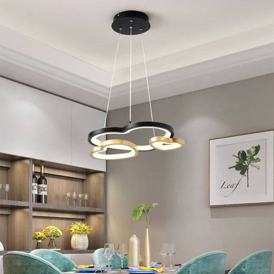 Modern Acrylic Heart-Shaped Chandelier Pendant Light - Black & Gold - 3-Head LED Hanging Lamp