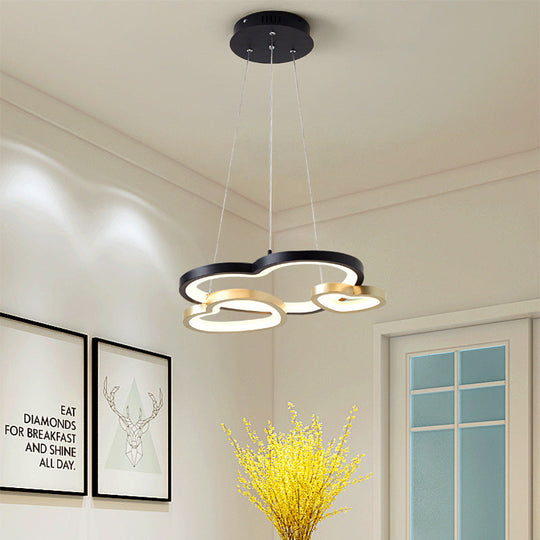 Modern Acrylic Heart-Shaped Chandelier Pendant Light - Black & Gold - 3-Head LED Hanging Lamp