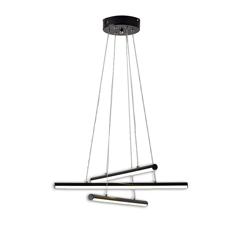 Modern Led Dining Room Chandelier: Linear Acrylic Shade Black/Gold Hanging Light Fixture In
