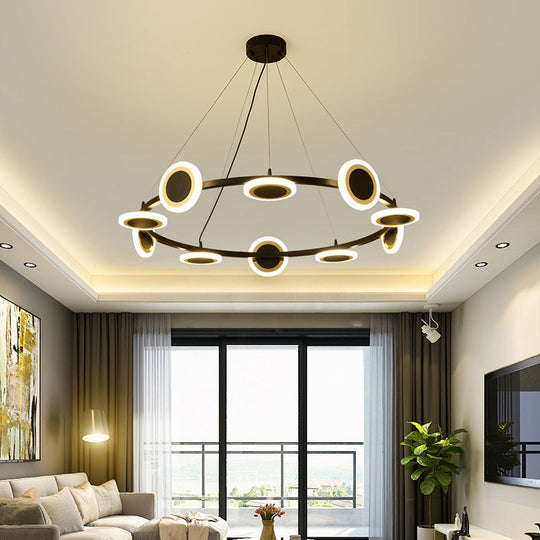 Modern Acrylic Ring Chandelier Pendant With Led Lights - 22/30/38 Diameter 10-Light Black Finish