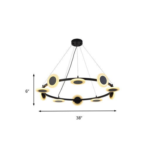 Modern Acrylic Ring Chandelier Pendant With Led Lights - 22/30/38 Diameter 10-Light Black Finish