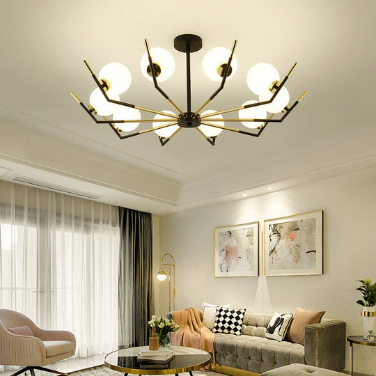 Contemporary Iron Claw Chandelier With White Glass Shade - 6/8/10 Lights Pendant 10 / Black