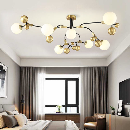 Modern Brass Ball Hanging Pendant Light With White Glass Shade - 2/5/7 Head Bedroom Chandelier 7 /
