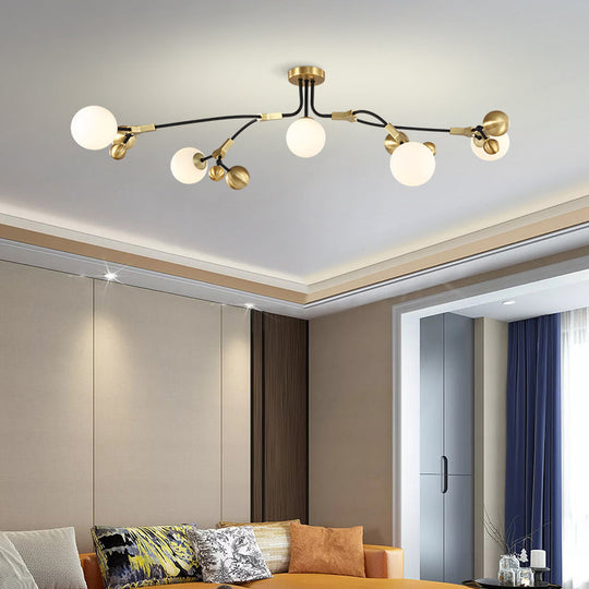 Modern Brass Ball Hanging Pendant Light With White Glass Shade - 2/5/7 Head Bedroom Chandelier 5 /