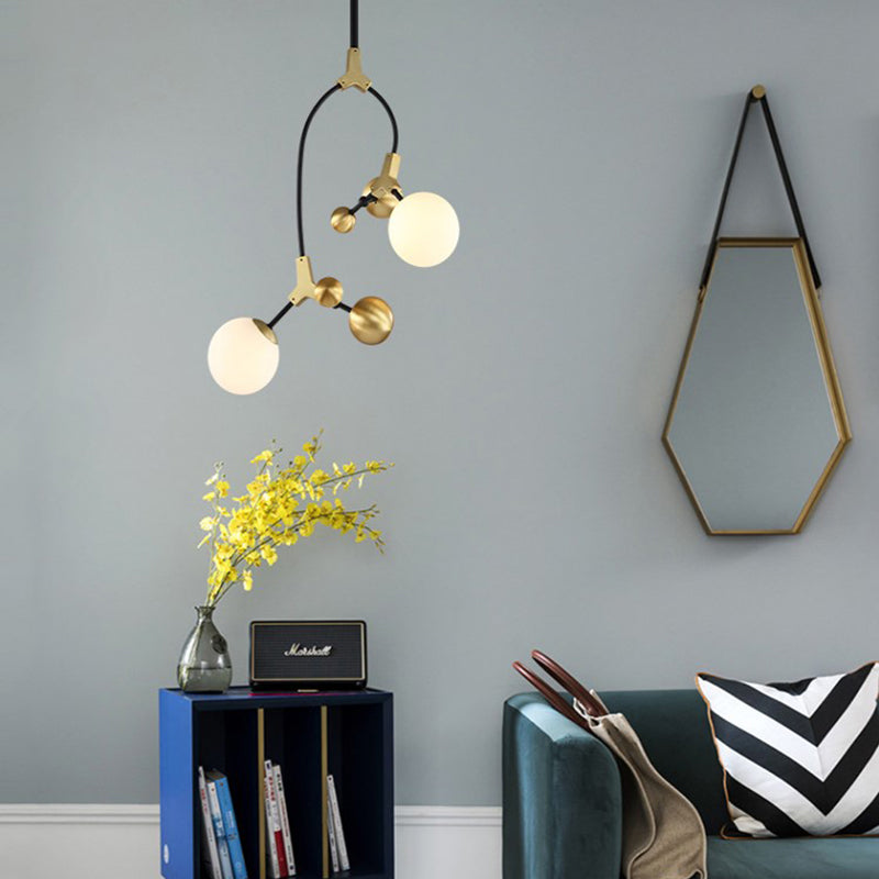 Modern Brass Ball Hanging Pendant Light With White Glass Shade - 2/5/7 Head Bedroom Chandelier 2 /