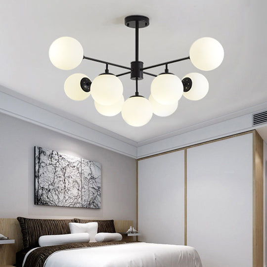 Modern Black/Gold Branch Chandelier - 7/9/11-Light Iron Pendant With White Glass Ball Shade 9 /