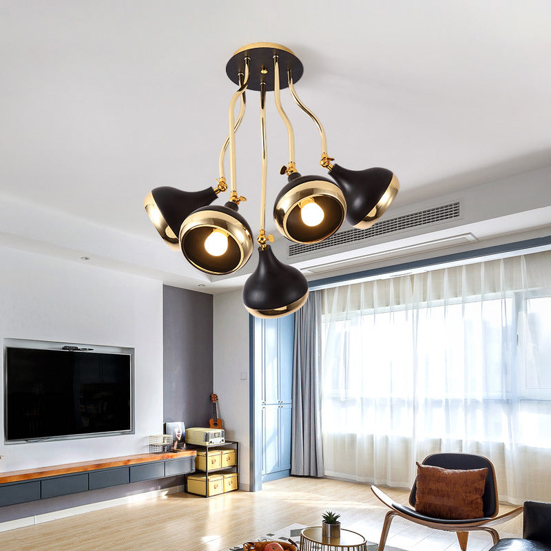 Modern Industrial Dome Iron Chandelier - Black Hanging Ceiling Light With Rotatable Design 3/5 Head