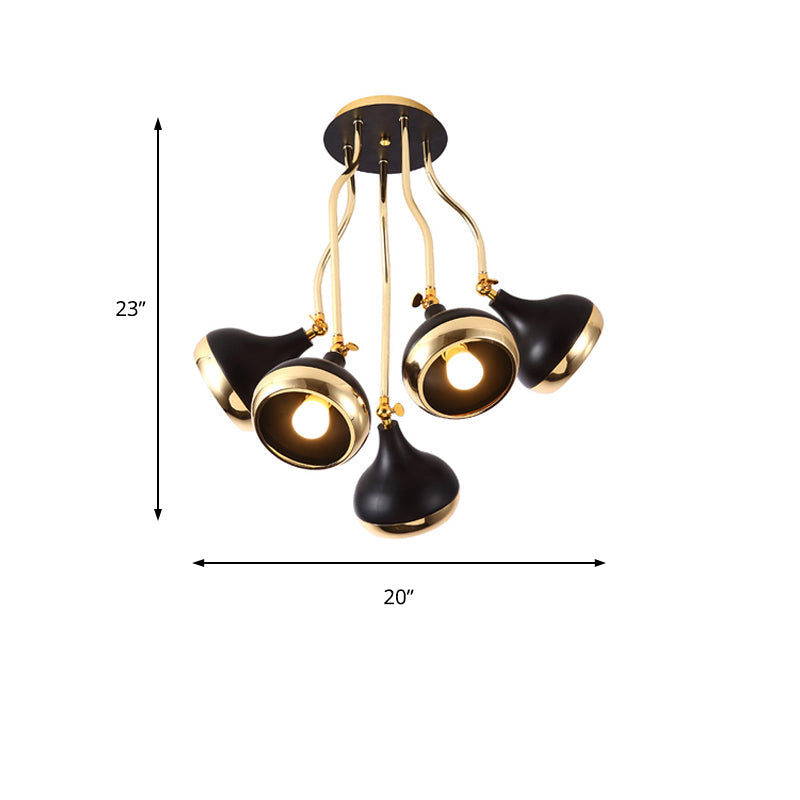 Modern Industrial Dome Iron Chandelier - Black Hanging Ceiling Light With Rotatable Design 3/5 Head