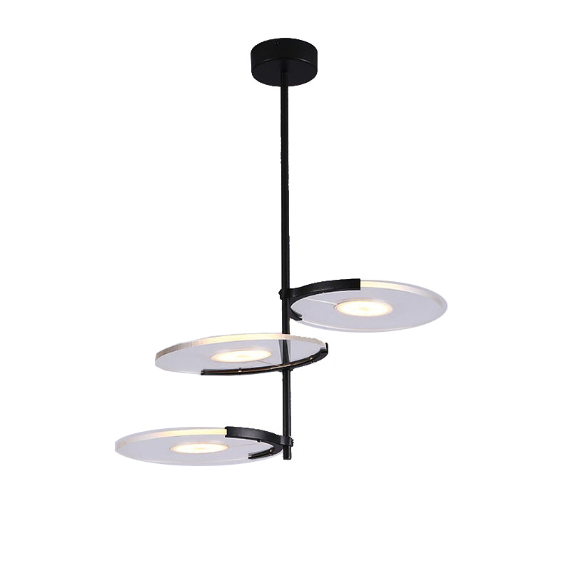 Modern Acrylic Disk Chandelier In Black For Dining Room - 2/3-Head Hanging Pendant