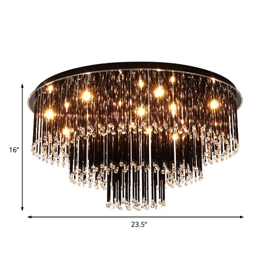 Modern Black Crystal Flush Mount Chandelier Tiered Design 8/10 Bulbs For Bedroom