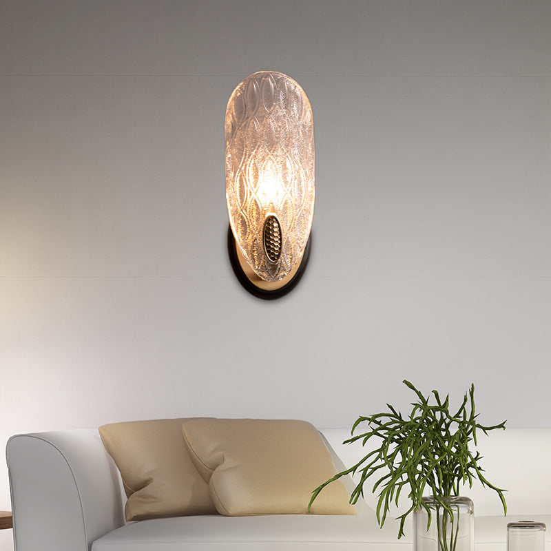Modern Textured Glass Oval Wall Lamp 1/2-Light Fixture In Black & Gold For Corridor 1 / Black-Gold