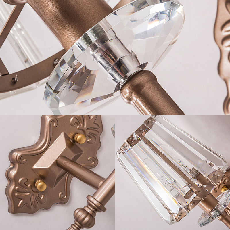 Copper Modern 1/2-Light Crystal Wall Sconce With Cone Shade For Bedroom