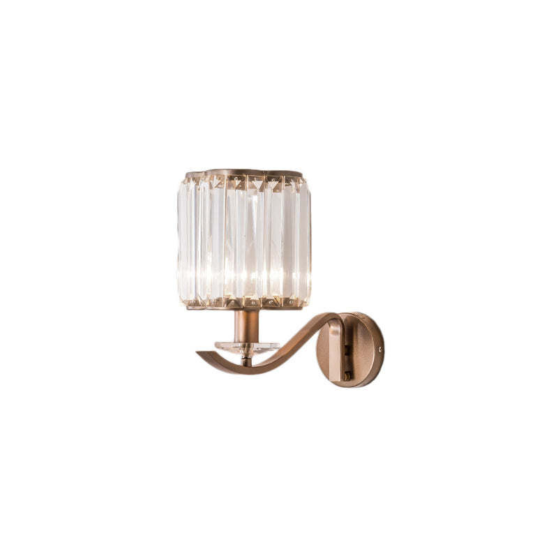 Modernist Faceted Crystal Wall Mount Light With Cylinder Shade In Copper - 1 Fixture