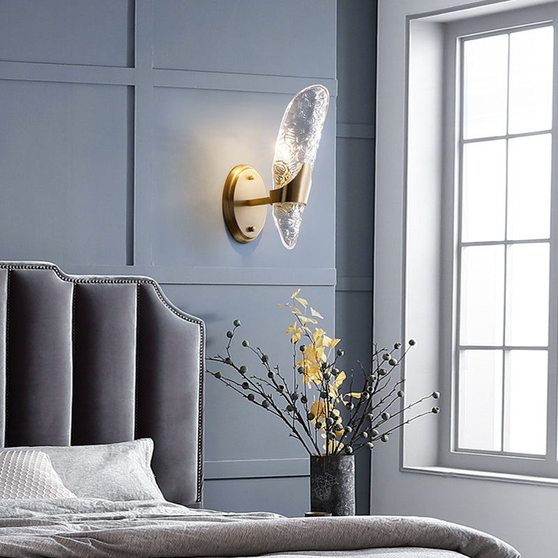 Brass Textured Glass Sconce Light With Exposed Wall Mount - Modern Lighting For Dining Room 1 /