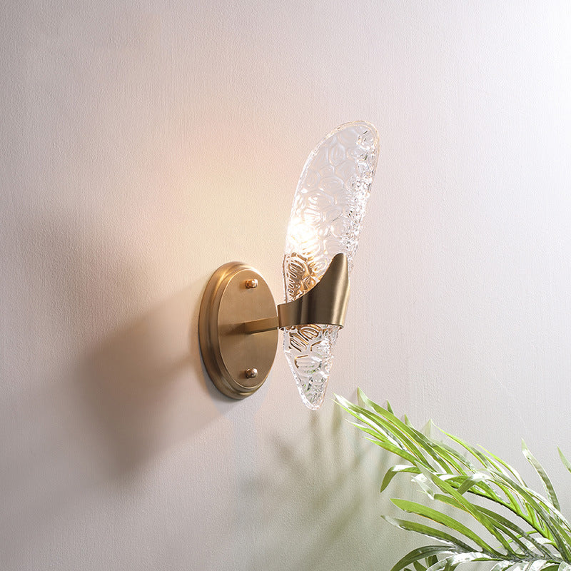 Brass Textured Glass Sconce Light With Exposed Wall Mount - Modern Lighting For Dining Room
