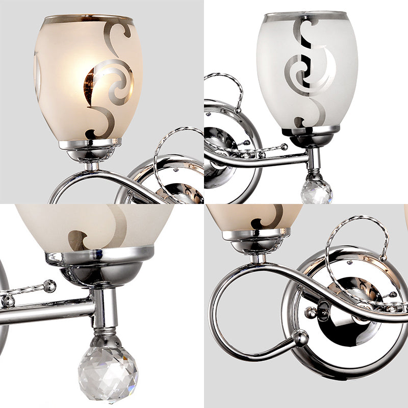Modern Glass Wall Lighting: 2-Bulb Bowl Sconce With Crystal Ball Chrome Ideal For Living Room