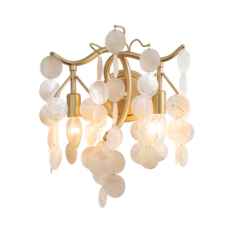 Gold Shell Wall Sconce Light With Exposed Bulbs - Contemporary Living Room Lighting
