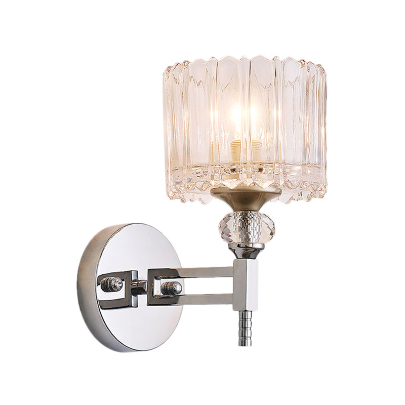 Modernist Style Clear Glass Wall Light Sconce With Crystal Deco In Chrome Finish - 1 Bulb