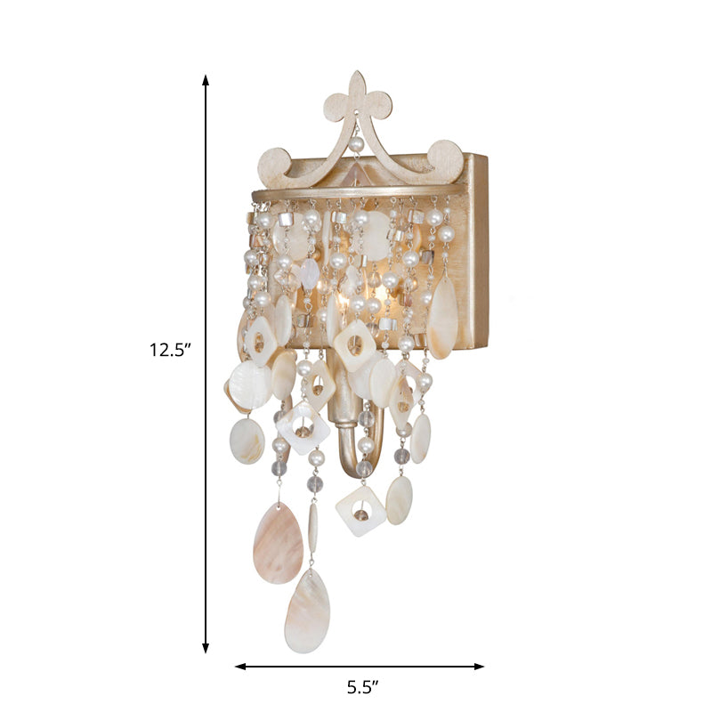 Modern Linear Wall Mount Lamp With Pearl Deco In Gold Shell And Crystal Sconce Light Fixture