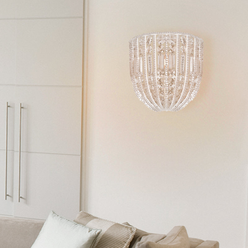 Contemporary Beaded Wall Sconce Light - Clear Crystal Elegant 1-Head Lamp For Living Room