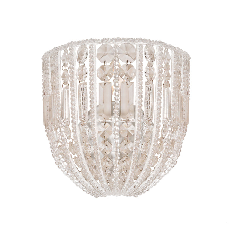 Contemporary Beaded Wall Sconce Light - Clear Crystal Elegant 1-Head Lamp For Living Room