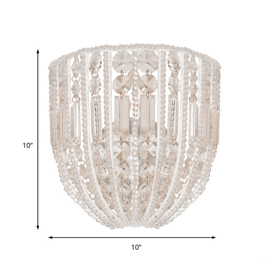 Contemporary Beaded Wall Sconce Light - Clear Crystal Elegant 1-Head Lamp For Living Room