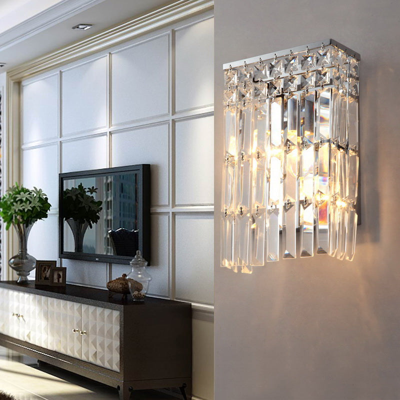 Modern Chrome Crystal Prism Sconce Lighting - Wall Mounted Lamp For Corridors