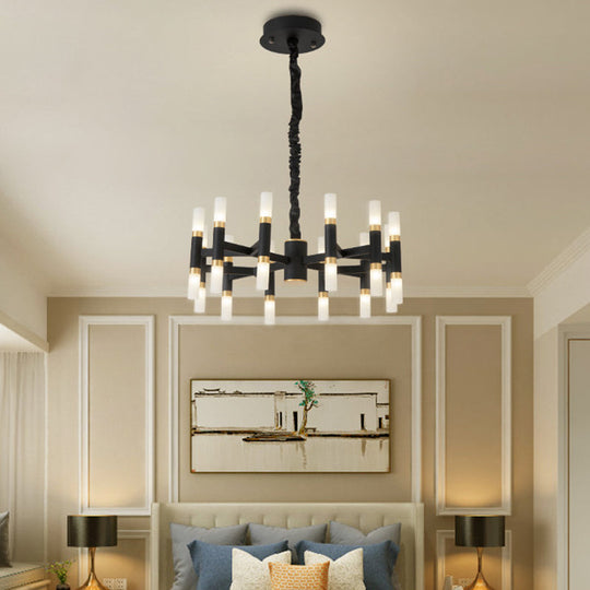 Modern LED Bedroom Chandelier - 24/36/60 Lights, Tubular Iron Shade, Black/White Pendant