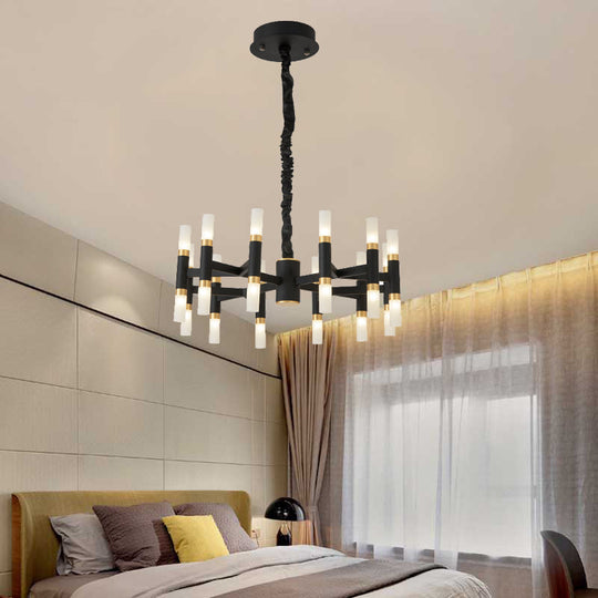 Modern LED Bedroom Chandelier - 24/36/60 Lights, Tubular Iron Shade, Black/White Pendant