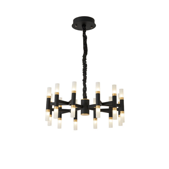 Modern LED Bedroom Chandelier - 24/36/60 Lights, Tubular Iron Shade, Black/White Pendant