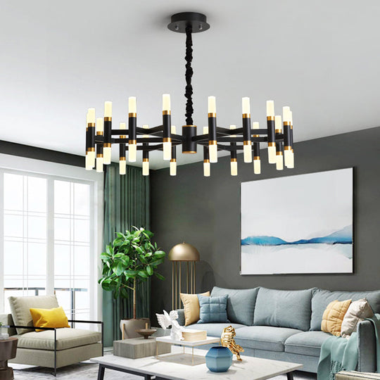 Modern LED Bedroom Chandelier - 24/36/60 Lights, Tubular Iron Shade, Black/White Pendant