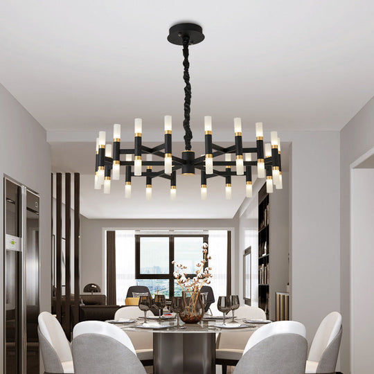 Modern LED Bedroom Chandelier - 24/36/60 Lights, Tubular Iron Shade, Black/White Pendant