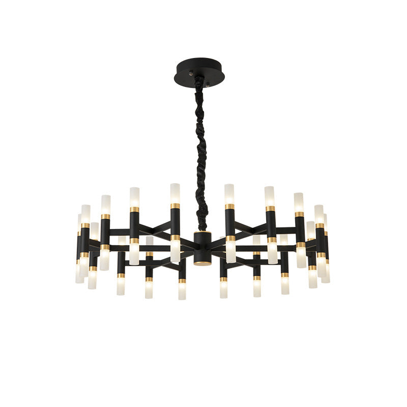 Modern LED Bedroom Chandelier - 24/36/60 Lights, Tubular Iron Shade, Black/White Pendant