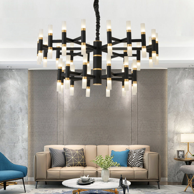 Modern LED Bedroom Chandelier - 24/36/60 Lights, Tubular Iron Shade, Black/White Pendant