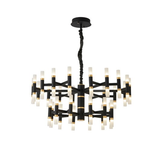 Modern LED Bedroom Chandelier - 24/36/60 Lights, Tubular Iron Shade, Black/White Pendant