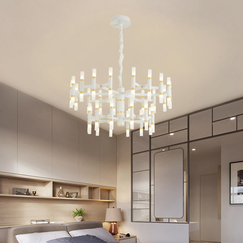 Modern LED Bedroom Chandelier - 24/36/60 Lights, Tubular Iron Shade, Black/White Pendant